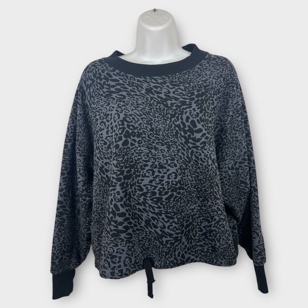 Old Navy Leopard Black Gray Sweatshirt Active Shirt Boxy Relaxed Small Tie Waist
